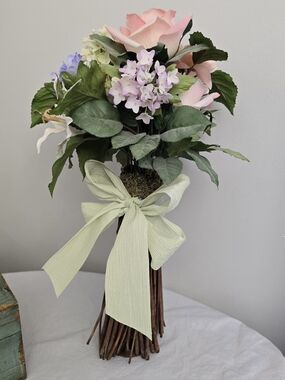 18" Floral Spring Flowers Centerpiece Standing Flower Arrangement With Bow